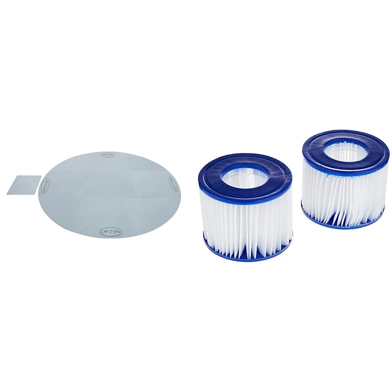 Bestway Lay-Z-Spa 13222_05 Hot Tub Floor Protector, 10 Piece Protective Pad Set for Spa and Pump (Fits All Models Except Maldives), Grey & Filter Cartridge VI