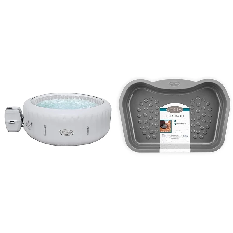 Lay-Z-Spa Paris Hot Tub with Built In LED Light System, 140 AirJet Massage System Inflatable Spa with Freeze Shield Technology, 4-6 Person & Foot Bath Tray Accessory for Hot Tubs and Spa Pools