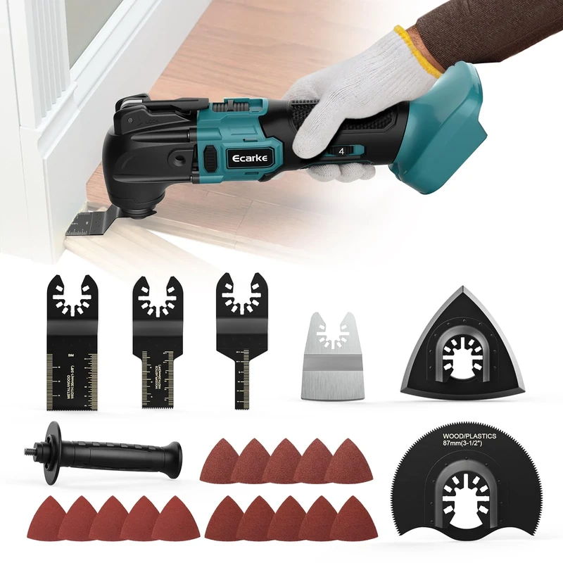Ecarke Cordless Oscillating Multi-Tool for Ma-Kita 18V Battery, Brushless Multitool with 6 Variable Speeds, Oscillating Tool Kit for Removing, Scraping, Cutting with 23 Accessories(NO Battery)
