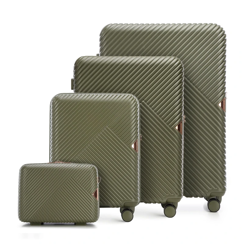 WITTCHEN Travel Suitcase Carry-On Cabin Luggage Hardshell Made of Polycarbonate with 4 Spinner Wheels Combination Lock Telescopic Handle GL Style Line Set of 4 suitcases Olive Green