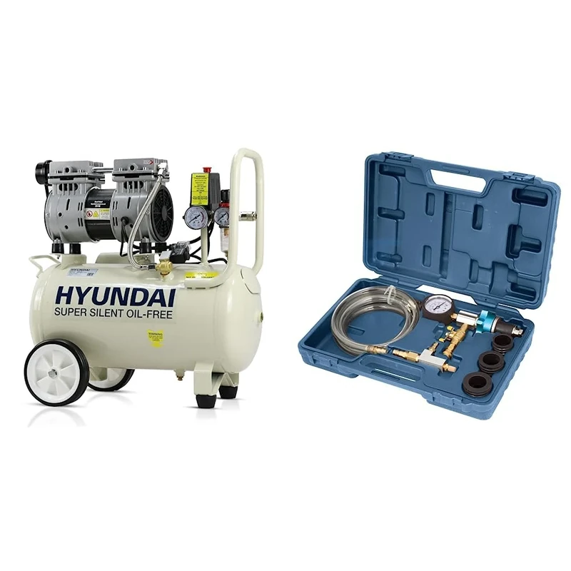 Hyundai 24 Litre Air Compressor, 5.2cfm/100psi, Silenced, Oil Free, 750w / 230v Direct Drive, 150 litres Per Minute Low Noise Air Compressor, 2 Year Warranty & Laser 4287 Cooling System