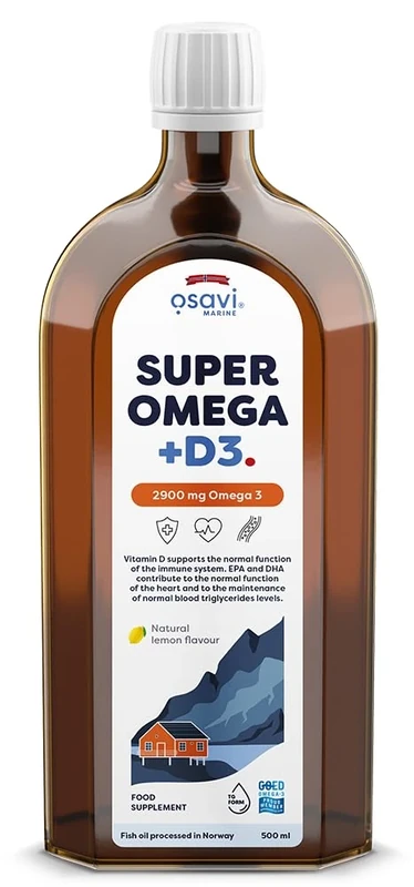 Osavi Super Omega + D3, 2900 mg Omega–3 – 500 ml Oil | Lemon Flavor | High DHA & EPA from Wild Atlantic Cod | Supports Heart, Brain & Immune Health | Contributes to Normal Blood Triglycerides