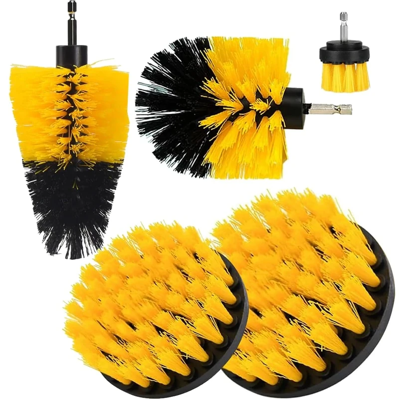 5Pcs Drill Brush Attachment Set, Drill Brush for Cleaning, Power Scrubber Attachment Kit for Cleaning Kitchen, Bathroom, Sink, Tub, Floor/Wall Tile, Grill, Car Wheel All Surfaces, Fits Most Drills