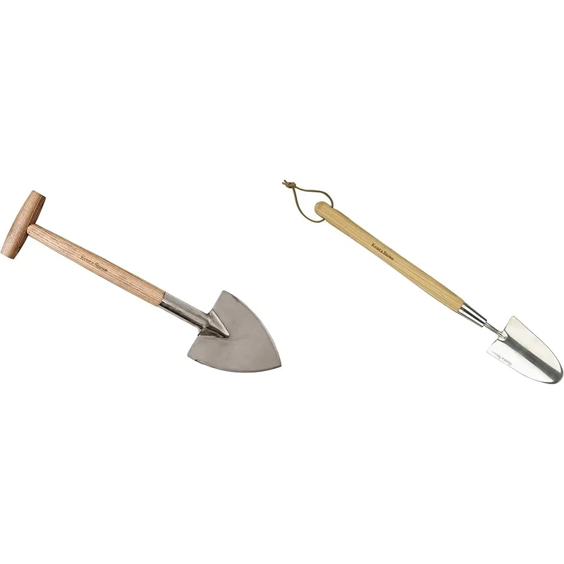 Kent & Stowe Stainless Steel Perennial Spade, Pointed Head Garden Spade for Easy Slicing Through Roots & Kent and Stowe Stainless Steel Border Hand Trowel FSC-100percent