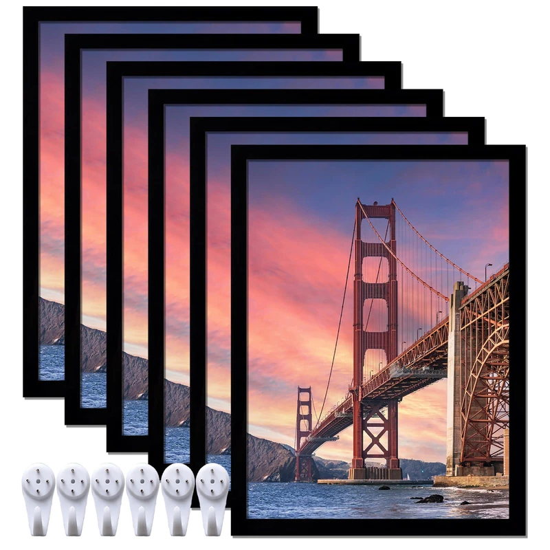 ijuerybai 6 Sets 18x24 Picture Frame, Frames for 18 x 24 Canvas Collage Photo Poster Certificate Wall Gallery, High Transparent Horizontal Vertical Black 18 by 24 Inches