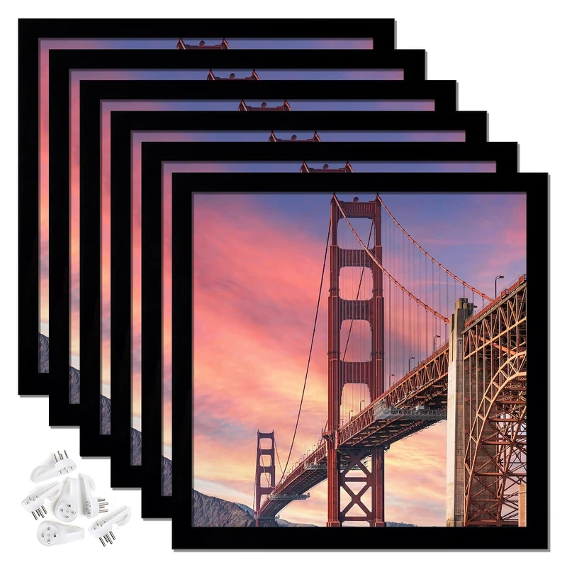 ijuerybai 6 Sets 20x20 Picture Frame, Frames for 20 x 20 Canvas Collage Photo Poster Certificate Wall Gallery, High Transparent Horizontal Vertical Black Square 20 by 20 Inches