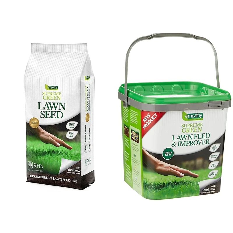 Empathy Supreme Green Lawn Seed 3kg with rootgrow,SGRG3000 & SGLF4500 Lawn Feed & Improver, White