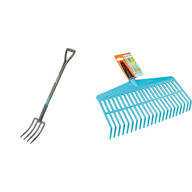 Gardena & combisystem Lawn Rake: Convenient tined rake for cleaning up dead leaves and grass clippings, with robust plastic tines, working width 43 cm, only rake handle not included (3101-20)