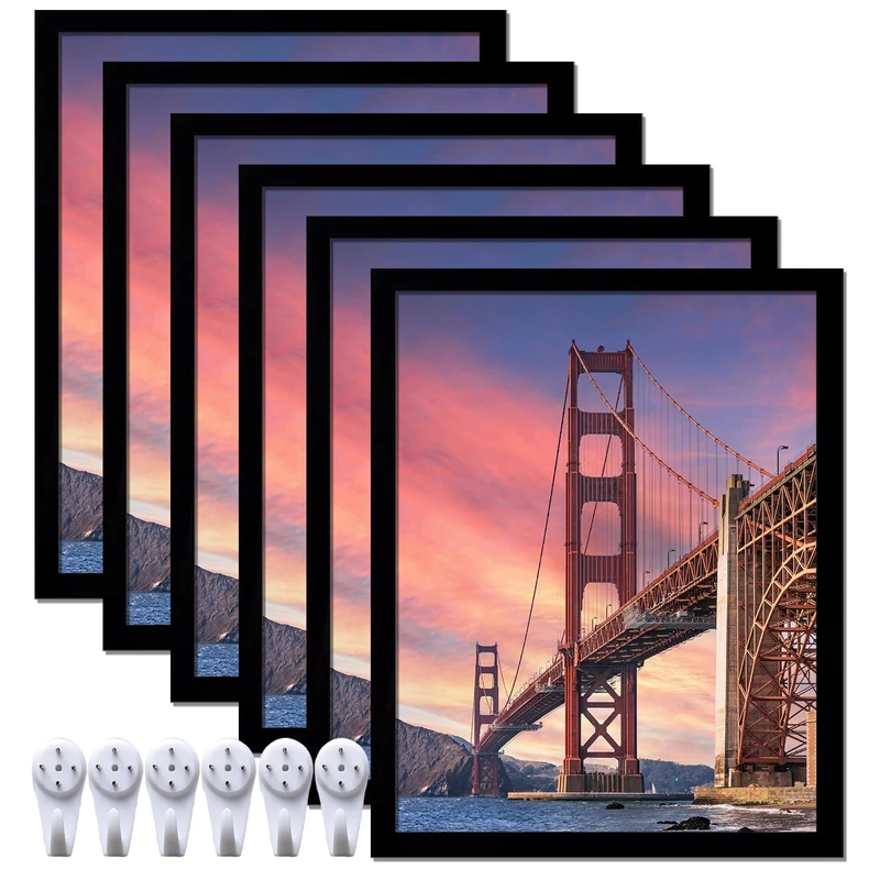 ijuerybai 6 Sets 16x20 Picture Frame, Frames for 16 x 20 Canvas Collage Photo Poster Certificate Wall Gallery, High Transparent Horizontal Vertical Black 16 by 20 Inches