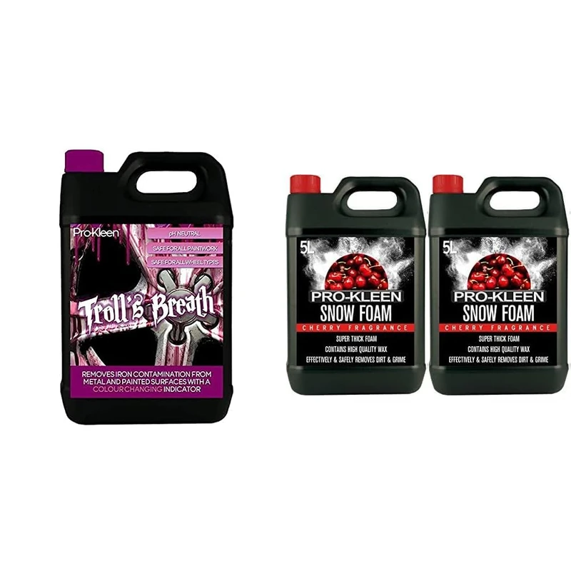 Pro-Kleen Troll's Breath Iron Contamination Fallout Remover - Safe to use & 10L of Pro-Kleen Cherry Snow Foam with Wax – Super Thick & Non-Caustic Foam – Extremely Powerful & Easy To Use