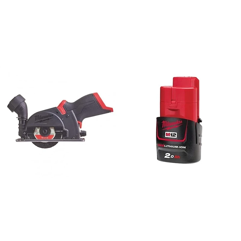 Milwaukee M12FCOT-0 M12 FCOT-0 Fuel Cut Off Tool 12V Bare Unit & M12B2 2.0Ah Lithium-Ion Battery - Red