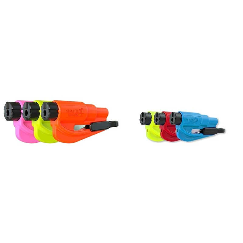 RESQME Family Pack of 3, The Original Emergency Keychain Car Escape Tool, 2-in-1 Seatbelt Cutter and Window Breaker, Made in USA, Orange, Safety Yellow, Pink & 05.100.02.07.09 Car Escape