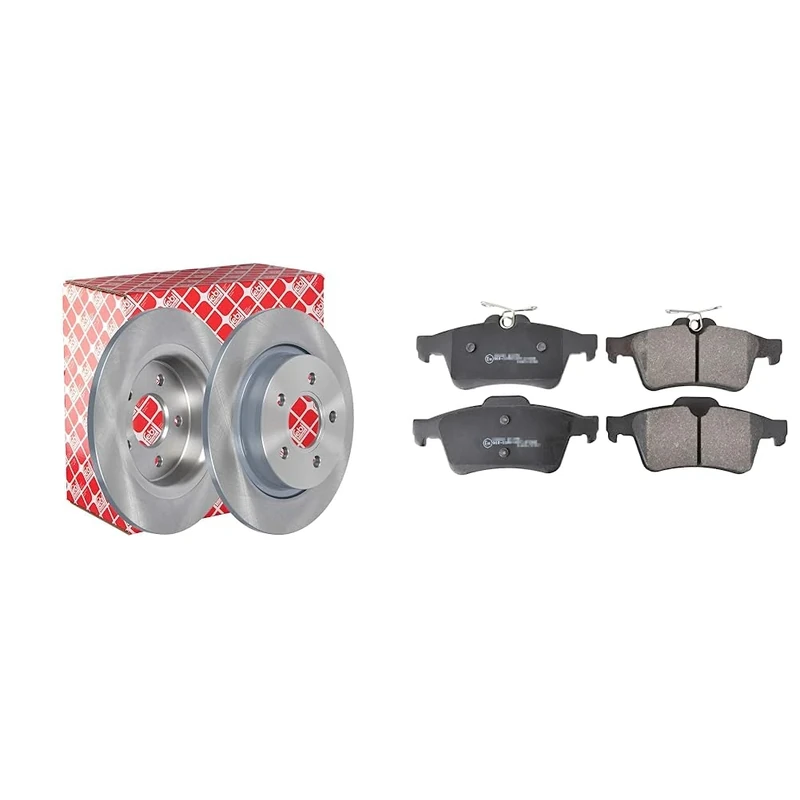 febi bilstein 24620 Brake Disc Set (2 Brake Disc) rear, full, No. of Holes 5 & 16718 Brake Pad Set, pack of four