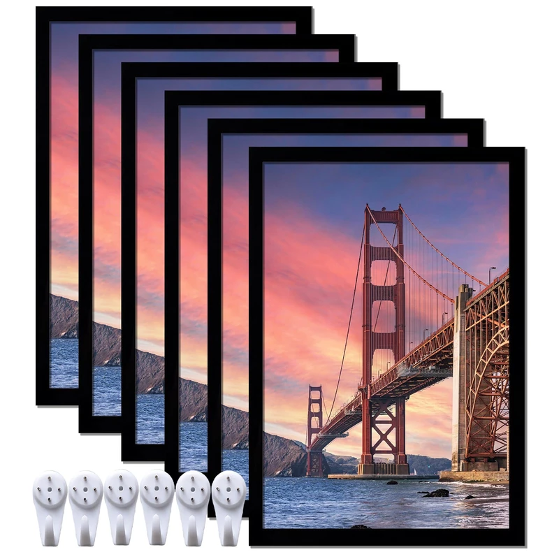 ijuerybai 6 Sets 13x19 Picture Frame, Frames for 13 x 19 Canvas Collage Photo Poster Certificate Wall Gallery, High Transparent Horizontal Vertical Black 13 by 19 Inches