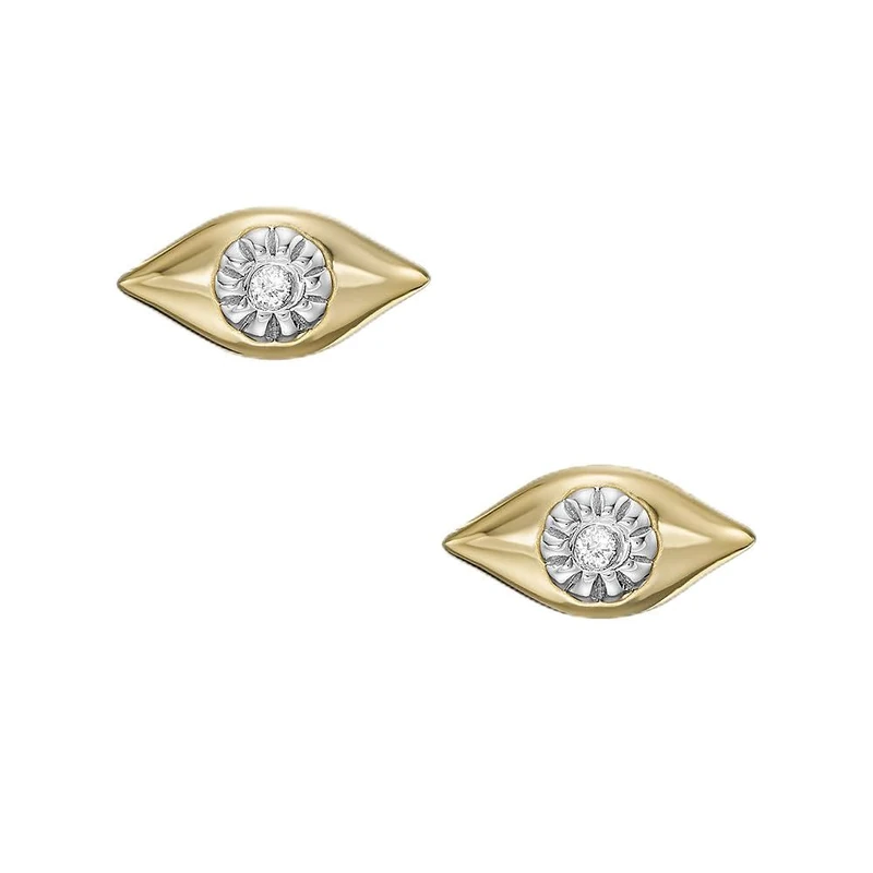 Fossil Women's Earrings, 14K Plated Clear Laboratory Grown Diamond Stud Earrings