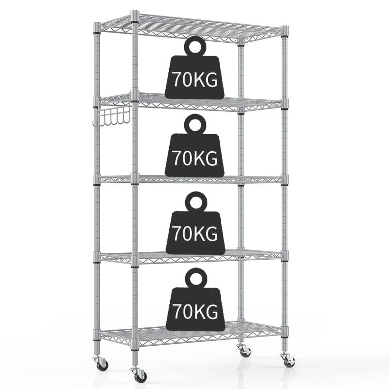 Himimi 5-Tier Wire Shelving Unit with Wheels, 76W x 35D x 158H cm, Height Adjustable Metal Shelving Unit for Storage, Free Standing Storage Rack Shelf for Kitchen Pantry Bathroom Garage Office, Silver