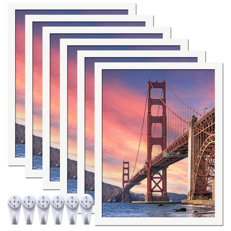 ijuerybai 6 Sets 14x18 Picture Frame, Frames for 14 x 18 Canvas Collage Photo Poster Certificate Wall Gallery, High Transparent Horizontal Vertical White 14 by 18 Inches