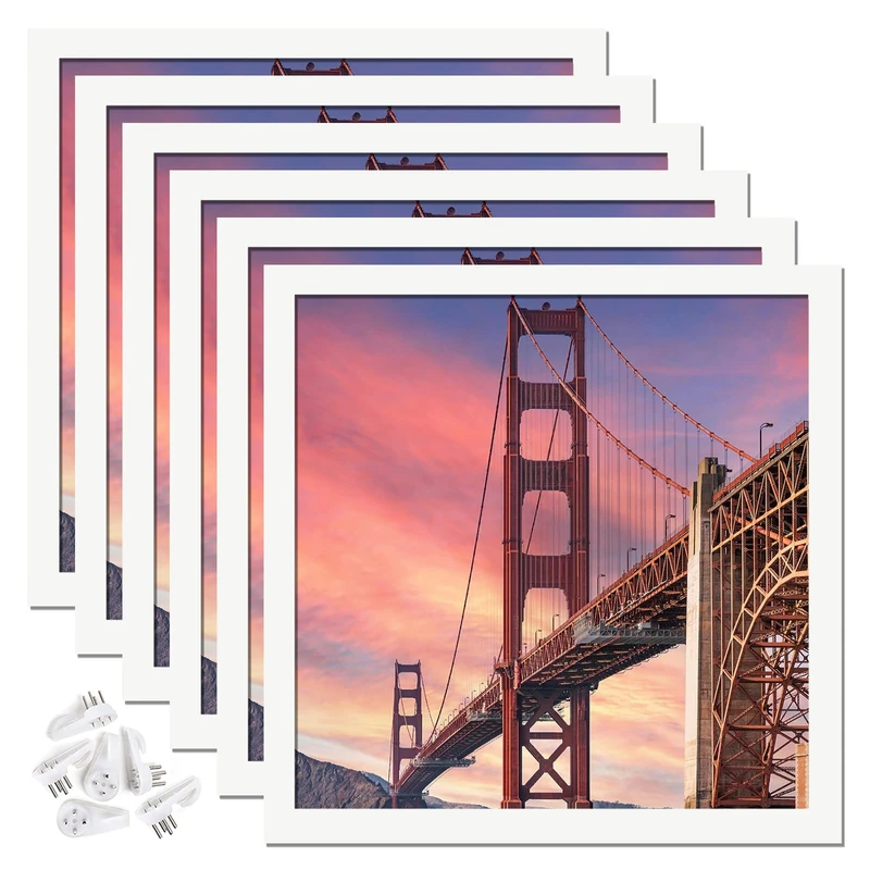 ijuerybai 6 Sets 18x18 Picture Frame, Frames for 18 x 18 Canvas Collage Photo Poster Certificate Wall Gallery, High Transparent Horizontal Vertical White Square 18 by 18 Inches