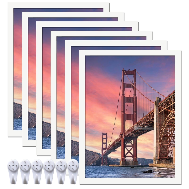 ijuerybai 6 Sets 18x24 Picture Frame, Frames for 18 x 24 Canvas Collage Photo Poster Certificate Wall Gallery, High Transparent Horizontal Vertical White 18 by 24 Inches