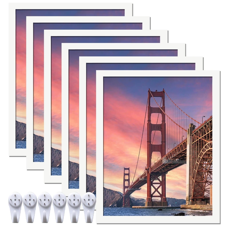 ijuerybai 6 Sets 16x20 Picture Frame, Frames for 16 x 20 Canvas Collage Photo Poster Certificate Wall Gallery, High Transparent Horizontal Vertical White 16 by 20 Inches
