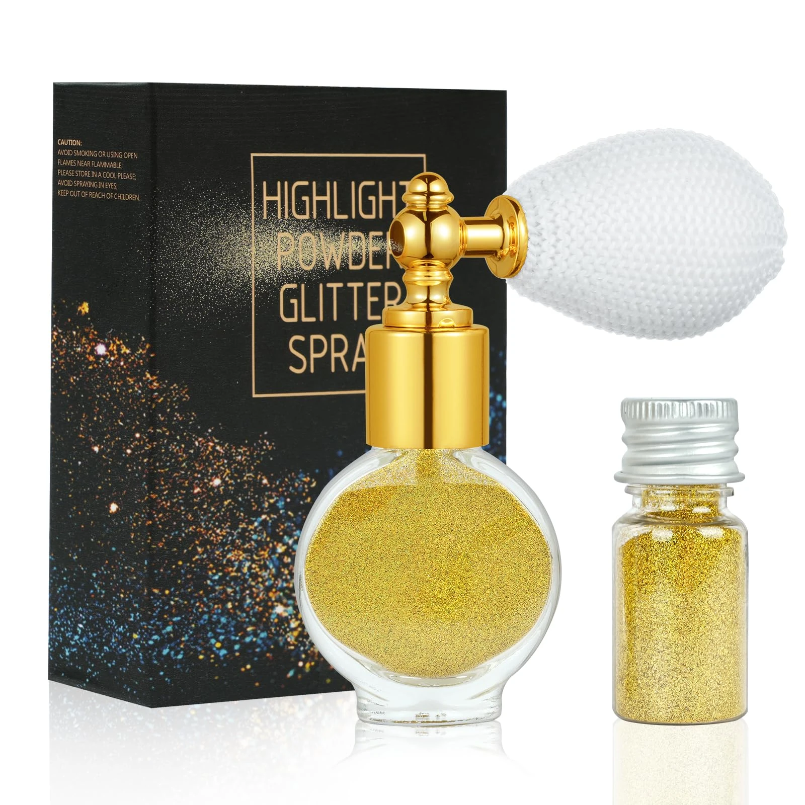 AOOWU Glitter Powder Spray, Shiny Body Glitter Spray for Women, Highlighter Loose Powder Spray, Shimmer Sparkle Pearl Powder Makeup Spray for Body, Hair, Face and Clothing, Colorful Gold