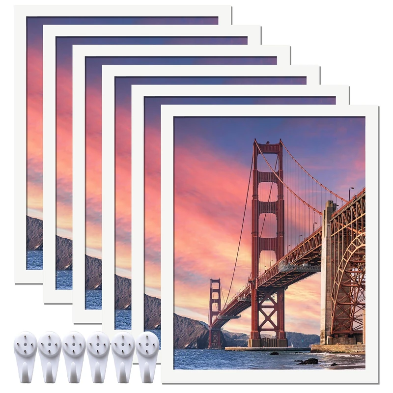 ijuerybai 6 Sets 17x22 Picture Frame, Frames for 17 x 22 Canvas Collage Photo Poster Certificate Wall Gallery, High Transparent Horizontal Vertical White 17 by 22 Inches