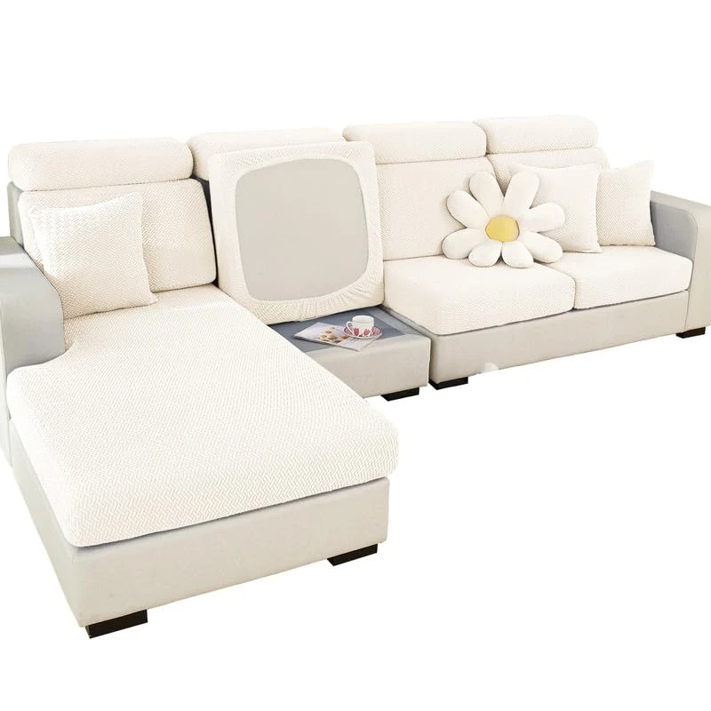 Mingfuxin Universal Sofa Seat Cushion Covers, Stretch Sofa Couch Cushion Cover Slipcovers Anti-Slip Chaise Lounge Sofa Covers Furniture Protector(Weave White) - Image 1