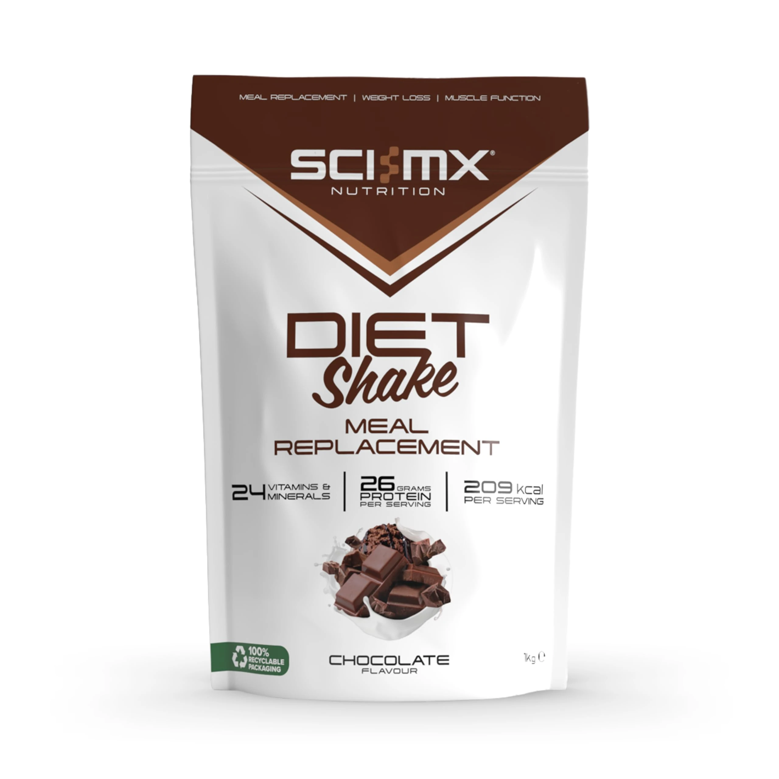 SCI-MX Diet Meal Replacement Shake - Chocolate Flavour - High Protein Shake + 24 Essential Micronutrients - Non-GMO - 1KG (18 servings) 209 calories per serving