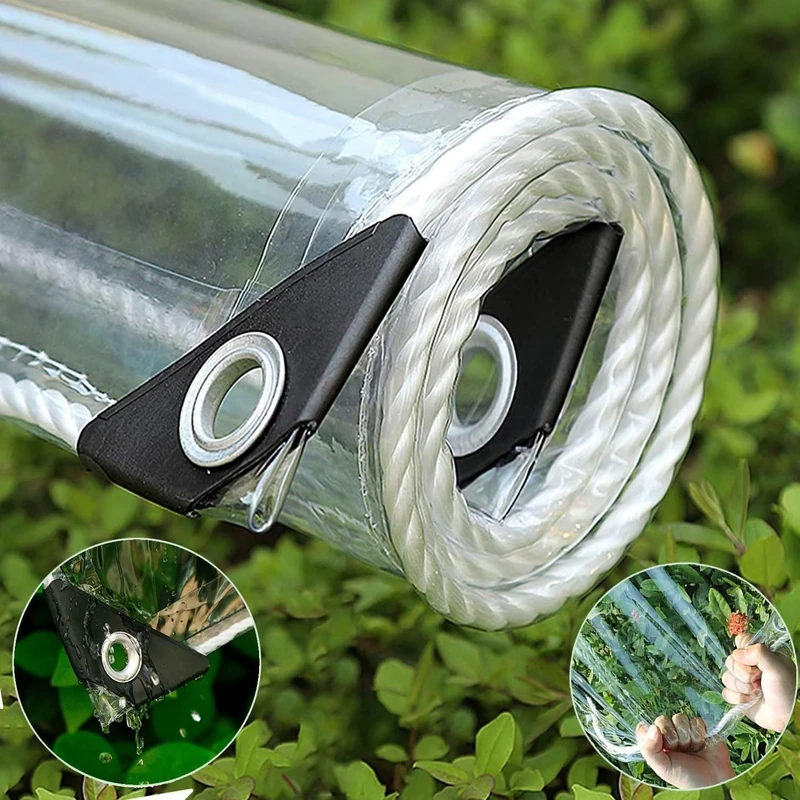 Clear Tarp 6' x 16' PVC 14 Mil Clear Tarps Heavy Duty Waterproof, 400g/m² Clear Tarps Vinyl with Grommets for Camping, Plants Greenhouse, Cars, Patio and Pavilion