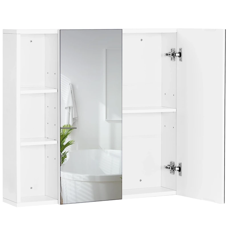 Yaheetech Bathroom Mirror Cabinet, Wall Mounted Cabinet with Adjustable Shelf and Open Storage, Hanging Cupboard for Living Room, Laundry Room, Mudroom