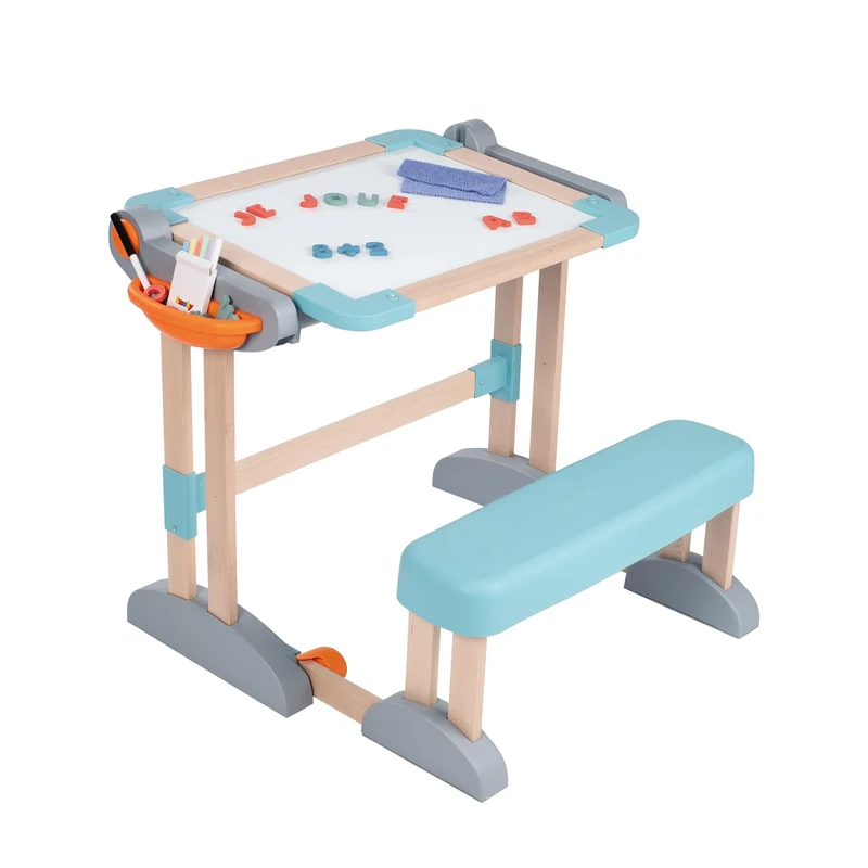 Smoby - Modulo Space Desk - Transformable into a Double-Sided Board - Wood and Plastic - Foldable and Compact - 80 Accessories Included - From 3 Years Old