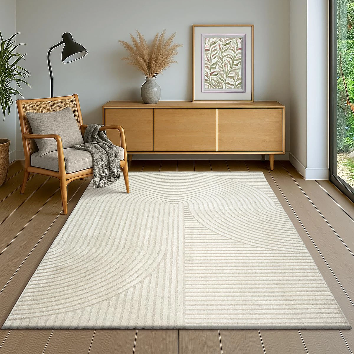 the carpet Everest - modern short pile with high-low effect, 3D effect, high pile density and pleasantly soft, Panglao design, cream, 240 x 340 cm
