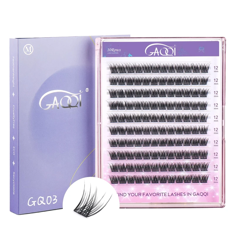 GAQQI Cluster Lashes Clusters 12mm Individual Lashes 120Pcs D Curl 12mm Eyelashes Diy Eyelash Extensions Soft Eyelashes Natural Look False Lashes At Home(GQ03-D 12mm)