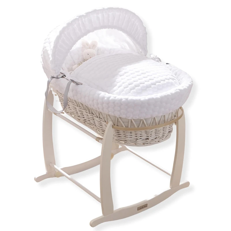 Clair de Lune Wicker Moses Basket and Stand - White
