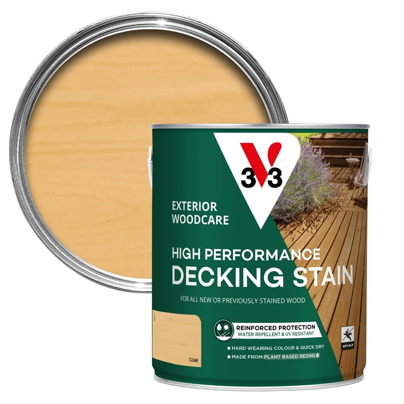 V33 High Performance Decking Stain - Long-Lasting Weather Protection - UV-Resistant - Anti-Slip - Biosourced Formula - Clear 2.5 litres