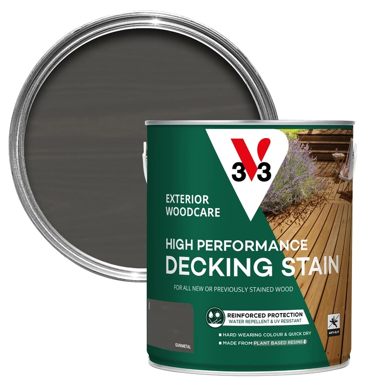 V33 High Performance Decking Stain - Long-Lasting Weather Protection - UV-Resistant - Anti-Slip - Biosourced Formula - Gunmetal 2.5 litres
