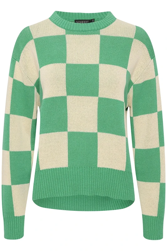 Soaked In Luxury Women's Pullover Graphic Print Regular Fit Long Sleeves, Sea Green and White Large Chec, XS