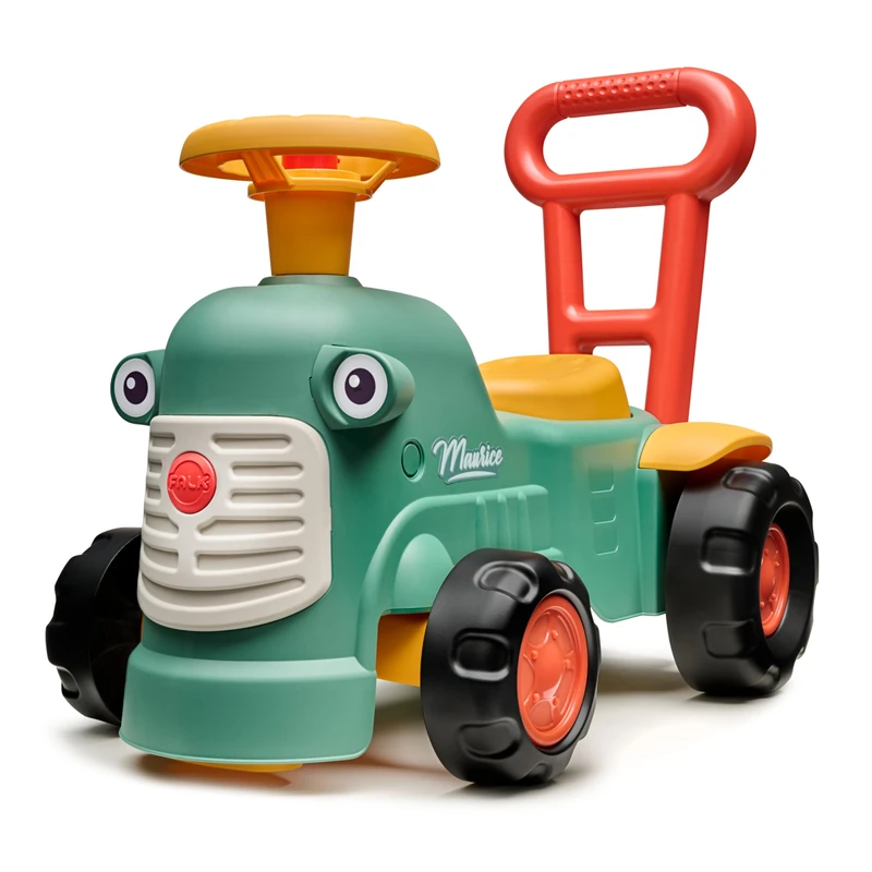 Falk 901 Mauritius Tractor Carrier Green with Ergonomic Walking Aid Bar-from 12 Months-90% Recycled Plastic-Made in France, Ride on Toy, Baby Walker