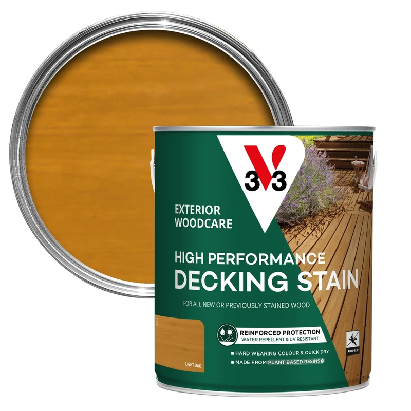V33 High Performance Decking Stain - Long-Lasting Weather Protection - UV-Resistant - Anti-Slip - Biosourced Formula - Light Oak 2.5 litres