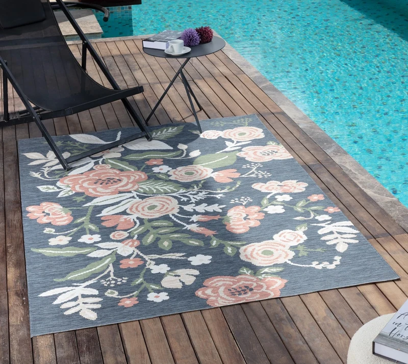 Livabliss Florence Indoor Outdoor Rug - Large Boho Rugs for Living Room 156x207 cm Dining, Kitchen Carpet, Patterned Neutral and Coloured Rugs, Waterproof, Stain Durable - Blue and Pink