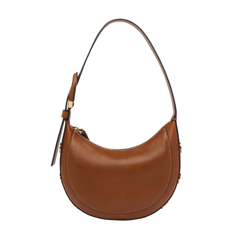 Fossil Women's Harwell Leather Crescent Purse Handbag for Women, Medium Brown, One Size