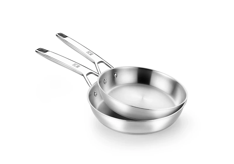 Bra Signature Stainless Steel Frying Pan Set of 2 Pans 24-28cm. Suitable for All Hobs and as Induction Hob Frying Pan. Fully Stainless Steel with Satin Interior. Non Toxic Cookware