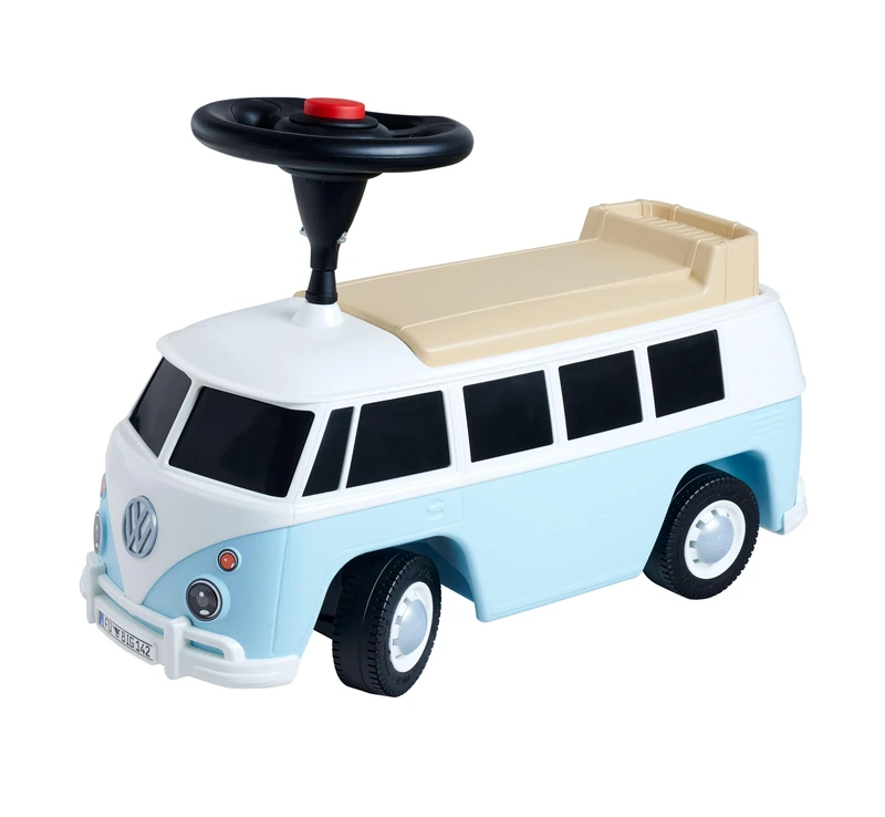 Big Baby VW T1 (Blue/White) 2-in-1 Ride-On Car and Toy Vehicle for Children from 18 Months to 5 Years (max. 50 kg), Car with Horn, Compartment and Small Backrest