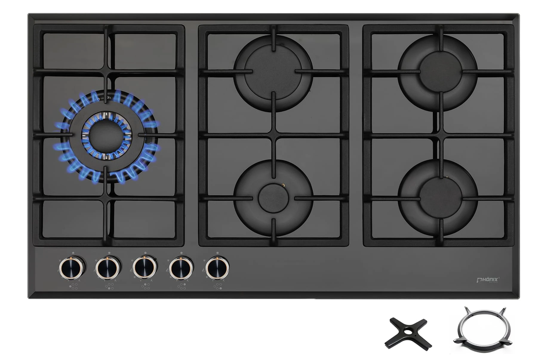 Phönix PG-901LT Built-in Gas Hob - 5 Self-Sufficient Hobs (Freestanding/Built-in) Incl. WOK Top Unit + Gas Stove Cross