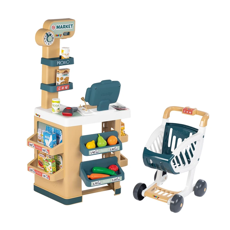 Smoby - Shopping Cart - Supermarket for Children - Shopping Trolley Included - Cash Register with Electronic Functions - 34 Accessories - From 3 Years Old