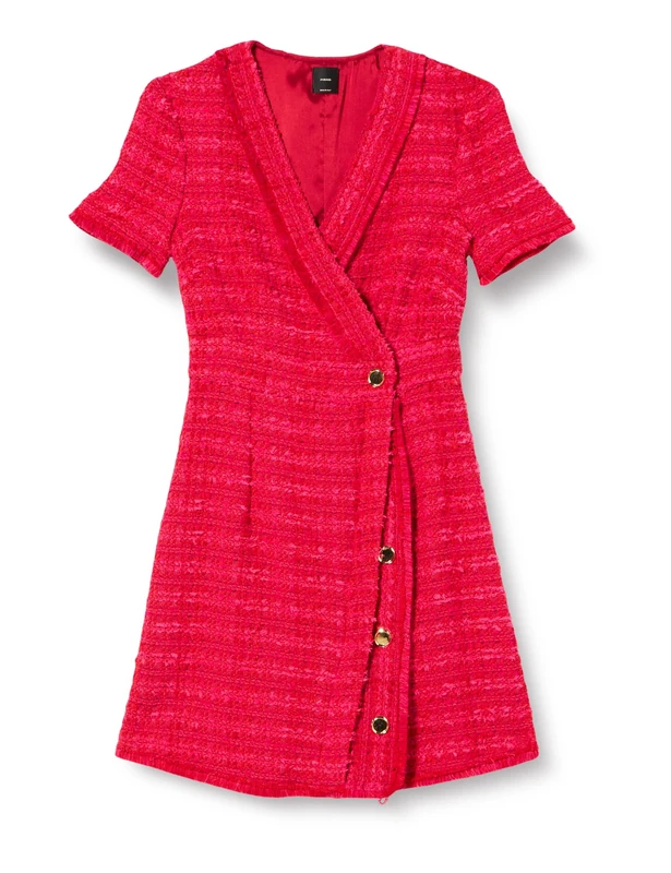 Pinko Women's Rinaldo Metal Button Pattern Tweed Dress Casual, Ynr_Mult.Fuxia/Red, 10