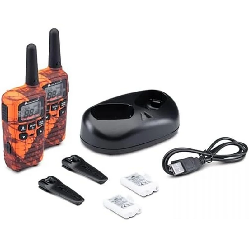 Midland- Twin Walkie Talkie XT50 C1178.04, 24 Channels, 38 Tones, Up 8km Range, 12h Battery VOX Hands-Free, USB Charging Desktop Charger Included, Walkie Talkie/Two Way Radio Communication Accessories