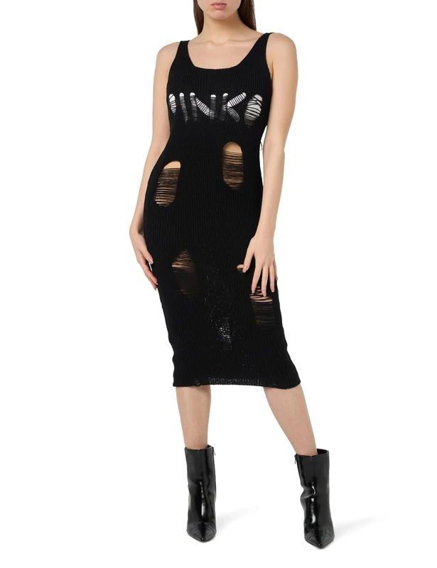Pinko Women's Valdurna Loose Stitch Dress + Logo Homecoming, Z99_Black Limousine, XS