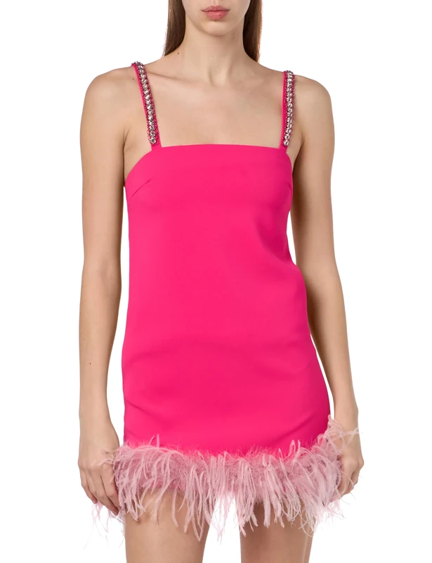 Pinko Women's Trebbiano Stretch Crepe Dress with Feathers Homecoming, N17_Pink, 8