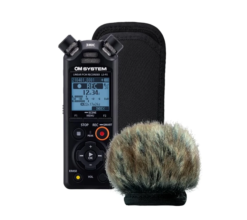 OM SYSTEM LS-P5 High-Resolution Audio Wind Protection Kit – 3-Mic Directional Control, Windshield, Bluetooth, 96kHz/24-bit PCM, Rechargeable, 16GB Built-in, Outdoor Use